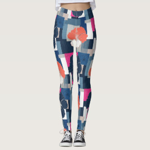 Leggings Elegante patrón floral de hibisco azul (1)