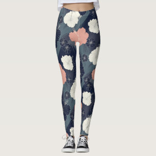 Leggings Elegante patrón floral de hibisco azul (10)