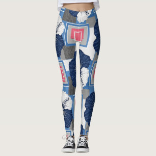 Leggings Elegante patrón floral de hibisco azul (3)