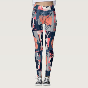 Leggings Elegante patrón floral de hibisco azul (7)
