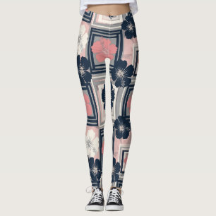 Leggings Elegante patrón floral de hibisco azul (9)