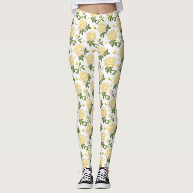 Leggings Elegante patrón floral de hydragea amarilla con ma (Anverso)