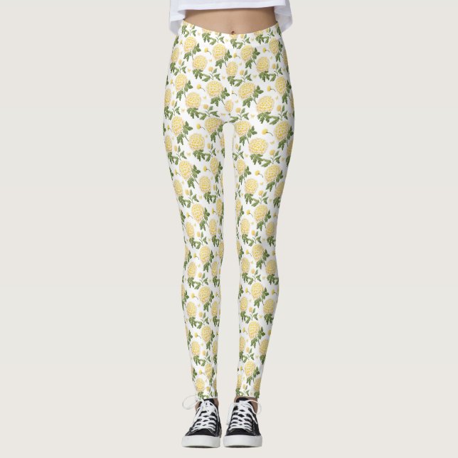 Leggings Elegante patrón floral de mariposas de hortensias  (Anverso)