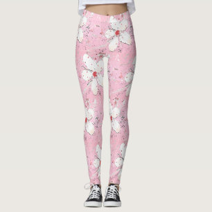 Leggings Elegante patrón floral rosa de flor de cerezo saku