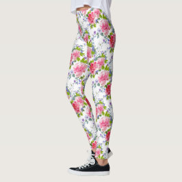 Leggings Elegante Patrón floral rosa rosa de Moda ondulada