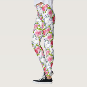 Leggings Elegante Patrón floral rosa rosa de Moda ondulada