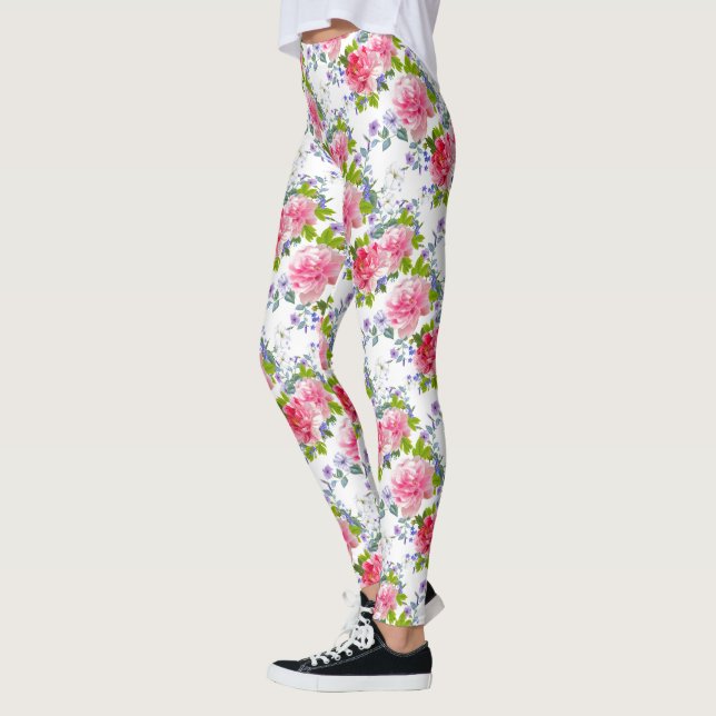 Leggings Elegante Patrón floral rosa rosa de Moda ondulada (Izquierda)