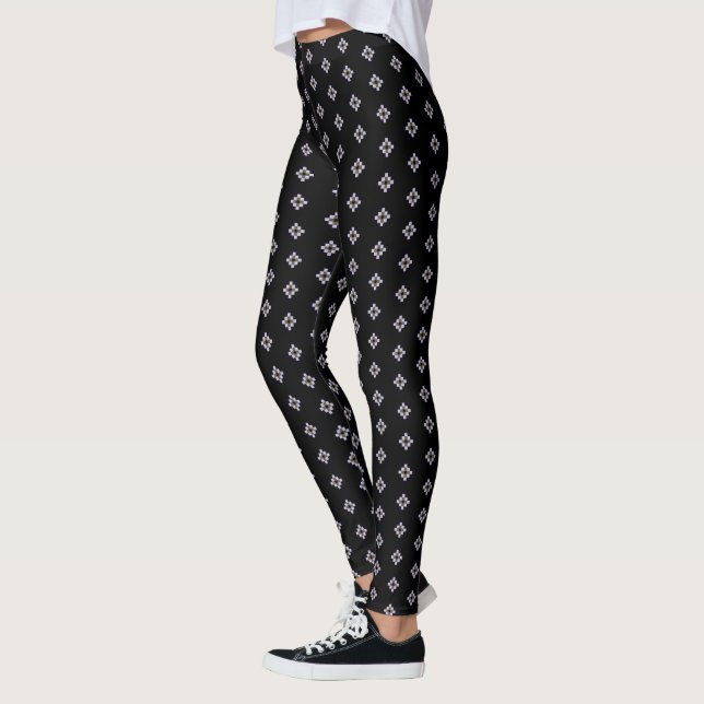 Leggings Elegante patrón geométrico cruzado gris sobre negr (Izquierda)