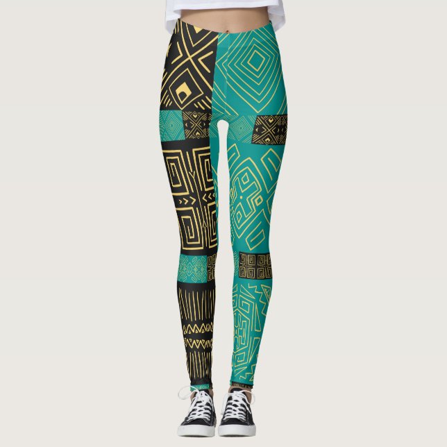 Leggings Elegante patrón geométrico tribal africano (Anverso)