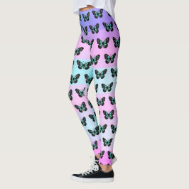 Leggings Elegante patrón mariposa azul y negro