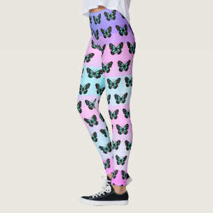Leggings Elegante patrón mariposa azul y negro