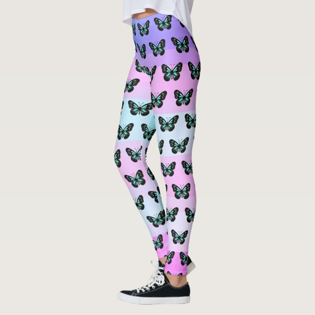 Leggings Elegante patrón mariposa azul y negro (Izquierda)