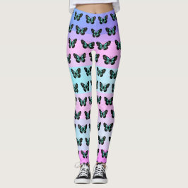 Leggings Elegante patrón mariposa azul y negro