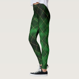 Leggings Elegante patrón moderno de cuadrado de oro verde