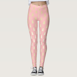 Leggings Elegante patrón oro y árbol de Navidad rosa