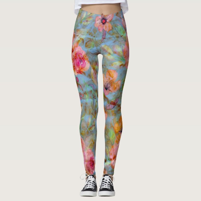 Leggings Elegante Patrón rosa rosa floral (Anverso)