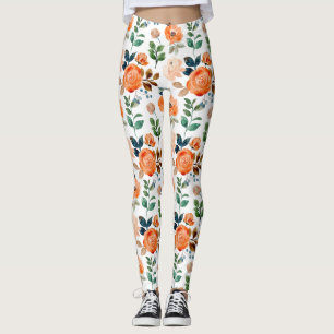 Leggings Elegante patrón sin fisuras de flores de acuarela