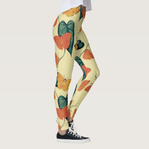 Leggings Elegante patrón vintage de mariposas y hojas