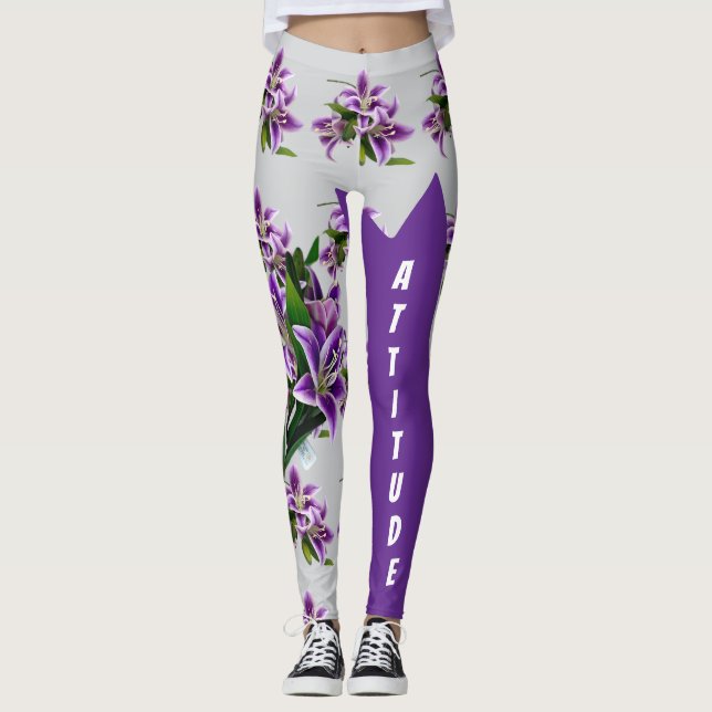 Leggings Elegante Personalizado Floral de Lirio Púrpura Cal (Anverso)