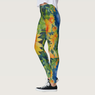 Leggings Elegante pintura de los campos de girasoles acuáti