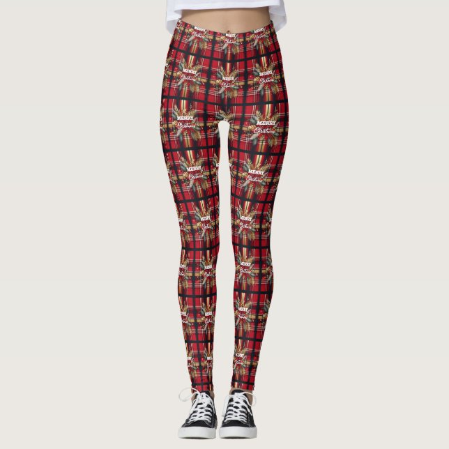 Leggings Elegante Planta Festividad Roja y de Oro (Anverso)