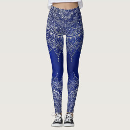 Leggings Elegante plata en floral azul profundo Henna Manda