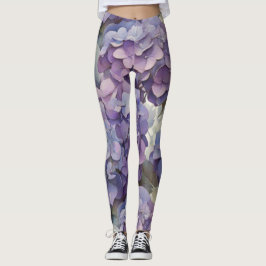 Leggings Elegante polvorienta hidrangeas de color azul viol