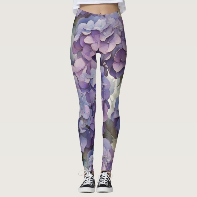 Leggings Elegante polvorienta hidrangeas de color azul viol (Anverso)