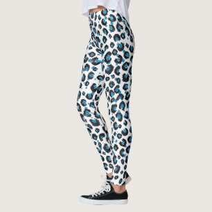 Leggings Elegante Purpurina azul Leopardo negro impresión a