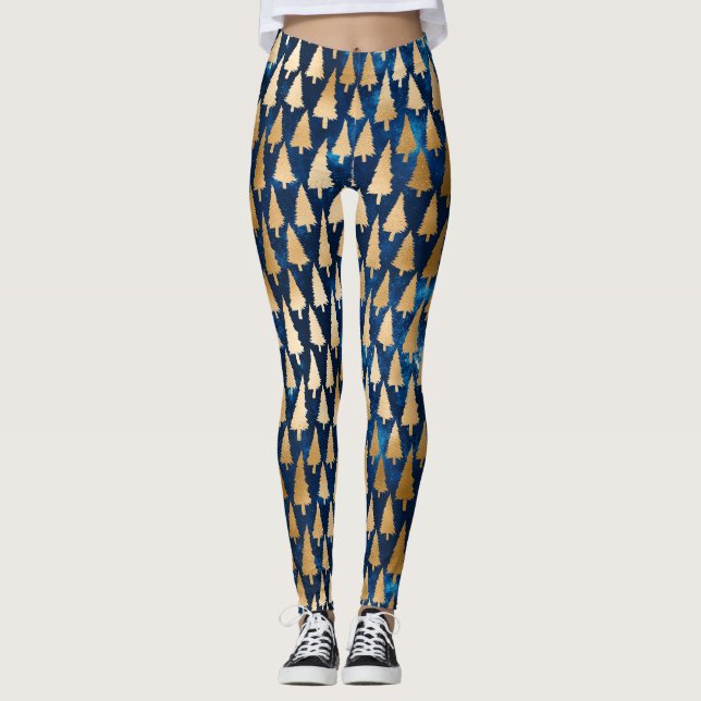 Leggings Elegante Purpurina de oro Árboles de Navidad yoga  (Anverso)
