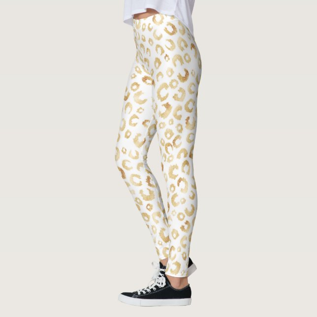 Leggings Elegante Purpurina de oro blanco Leopardo impresió (Izquierda)