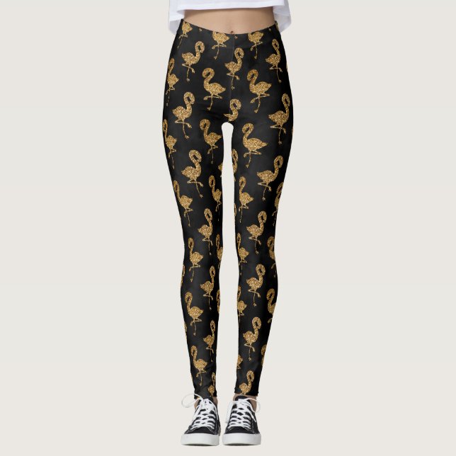 Leggings Elegante Purpurina de oro Flamingo Espectáculo exó (Anverso)