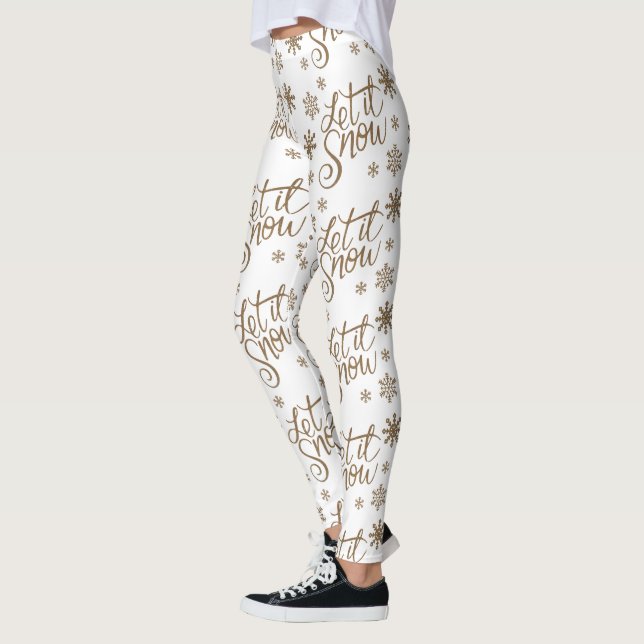 Leggings Elegante purpurina de oro le dejó nevar textos cop (Izquierda)