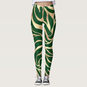 Leggings Elegante Purpurina dorado Zebra Green Animal Print