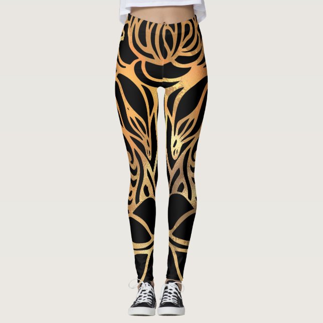 Leggings Elegante Purpurina dorado Zebra impresión de anima (Anverso)
