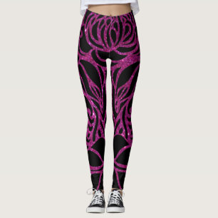 Leggings Elegante Purpurina púrpura negro Zebra Animal Impr
