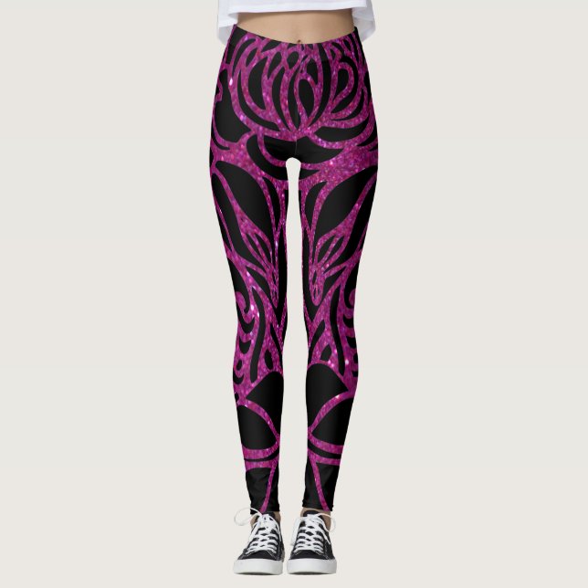 Leggings Elegante Purpurina púrpura negro Zebra Animal Impr (Anverso)