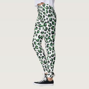 Leggings Elegante Purpurina Verde Leopardo negro impresión 