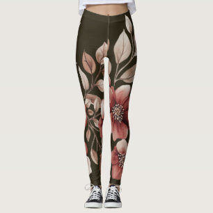Leggings Elegante Ramo Floral Acuarela Burgundy