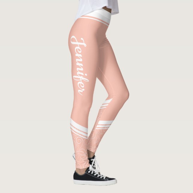 Leggings Elegante rayas blancas con motivos florales de col (Derecha)
