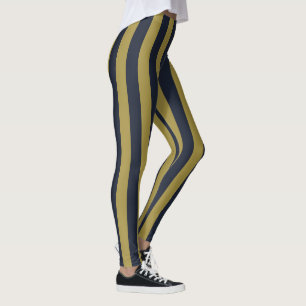 Leggings Elegante rayas verticales de oro y marina azul