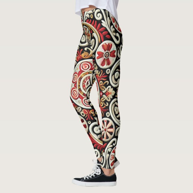 Leggings Elegante Red & Gold Embroidered Mujeres (Izquierda)