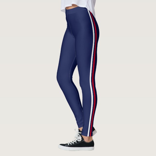 Leggings Elegante Rojo Azul Blanco Rayado (Izquierda)