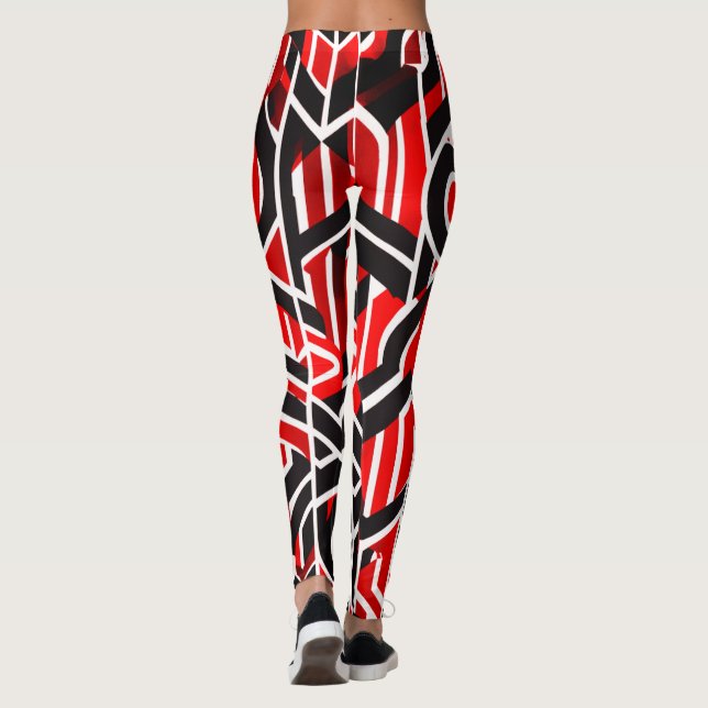 Leggings Elegante rojo, negro, blanco con un patrón sutil - (Reverso)