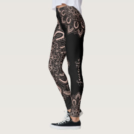 Leggings Elegante Rosa de oro de Girona negra personalizada
