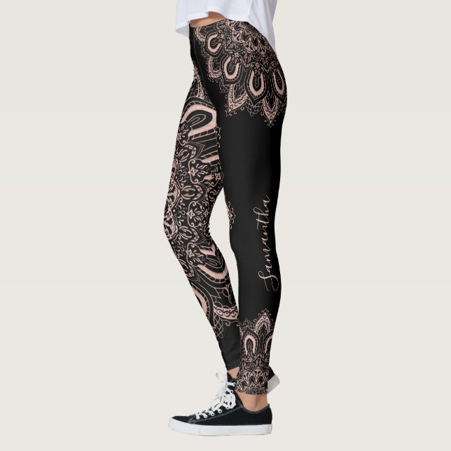 Leggings Elegante Rosa de oro de Girona negra personalizada (Izquierda)