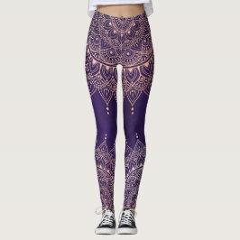 Leggings Elegante Rosa de oro en la floral púrpura Henna Ma