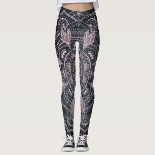 Leggings Elegante Rosa Gold Mandala Gray Nebula Diseño