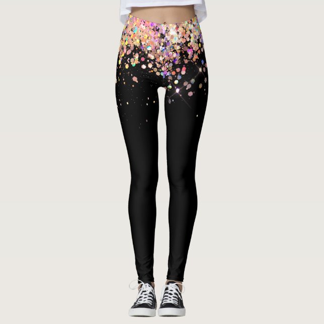 Leggings Elegante Rosa Holográfico Purpurina Oro Negro (Anverso)