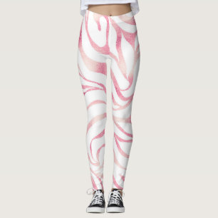 Leggings Elegante Rosa Purpurina de oro Zebra White Animal 